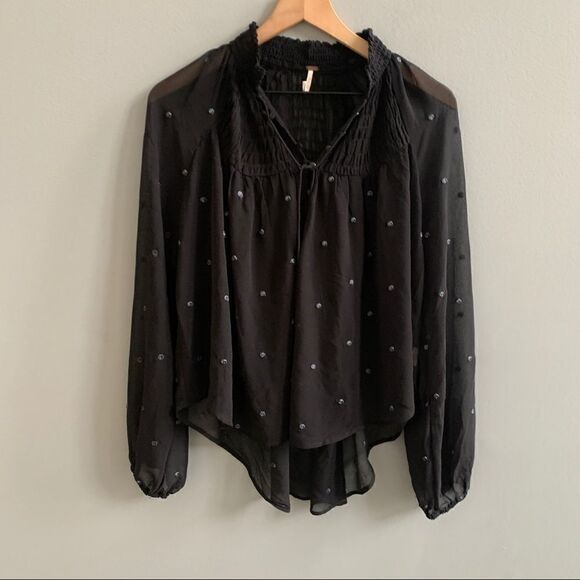 Free People Ready to Run Chiffon Boho Top Sheer Black Size XS - Picture 1 of 11